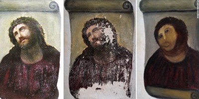 Botched Jesus Fresco, AFP PHOTO/ CENTRO DE ESTUDIOS BORJANOS" - NO MARKETING NO ADVERTISING CAMPAIGNS - DISTRIBUTED AS A SERVICE TO CLIENTS =-/AFP/GettyImages