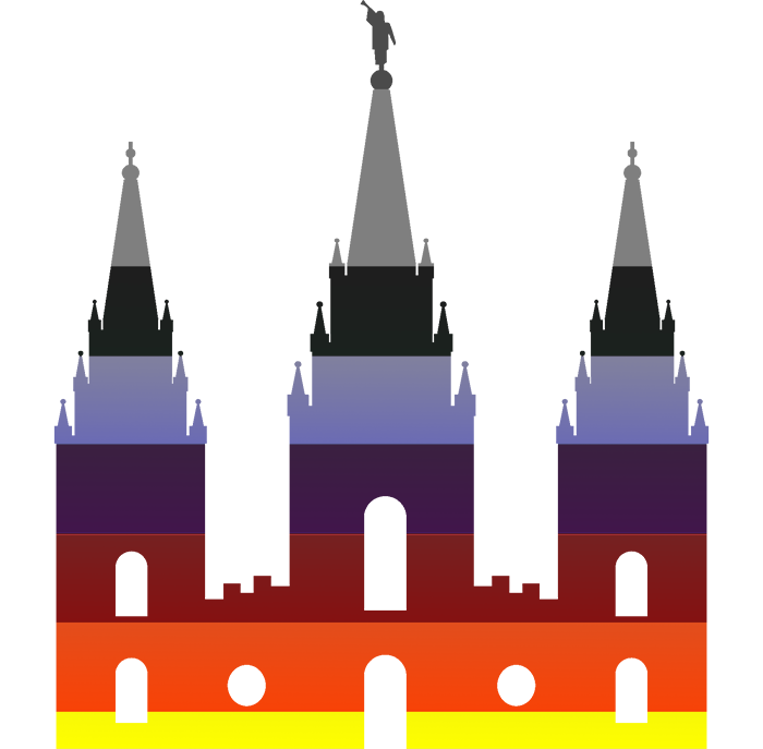 Salt Lake City Temple, dressed in rainbow pride colors
