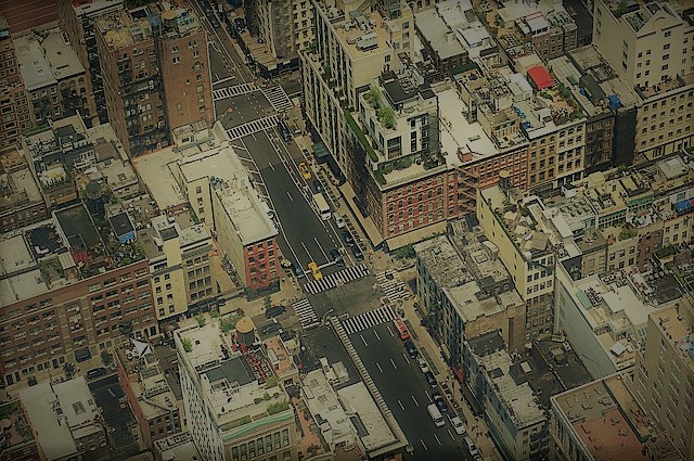 Aerial photo of an urban neighborhood