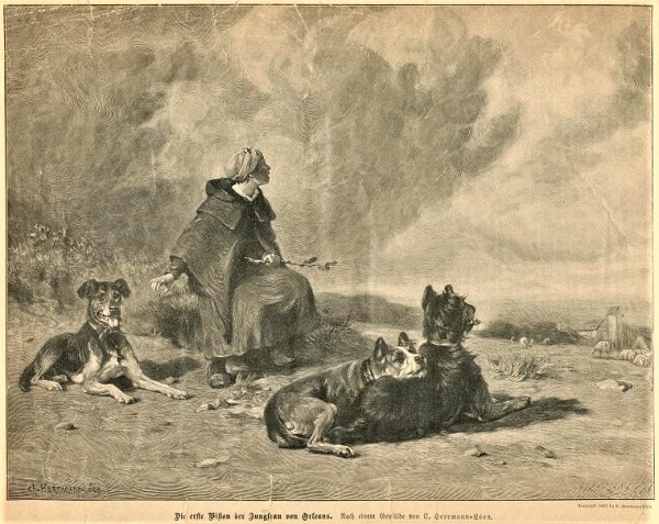 drawing of Joan of Arc looking heavenward