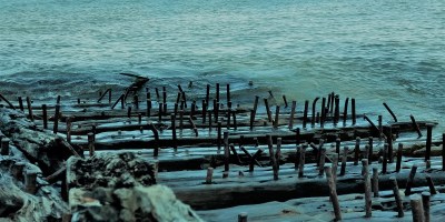 Shipwreck on the shore of Lake Superior in Michigan