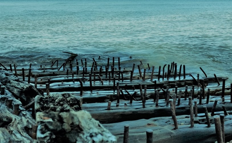 Shipwreck on the shore of Lake Superior in Michigan