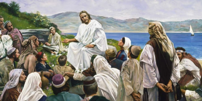 Jesus Christ near the sea shore, preaching to a crowd