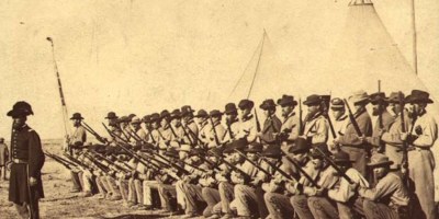 Nauvoo Legion militiamen at regimental muster, 1865.