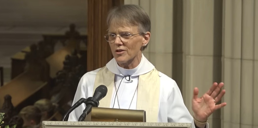The Right Reverend Mariann Edgar Budde delivers her Easter sermon at Washington National Cathedral on April 20th, 2025 (screenshot from YouTube)