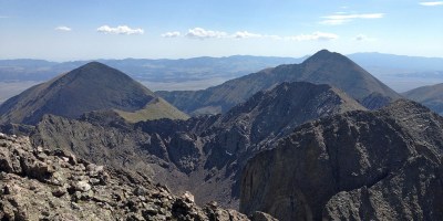 Peaks of the Sangre de Cristo Range in Colorado including Humboldt Peak viewed from the summit of Kit Carson Peak