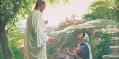 Oil painting of the resurrected Jesus Christ appearing to Mary Magdalene outside his tomb