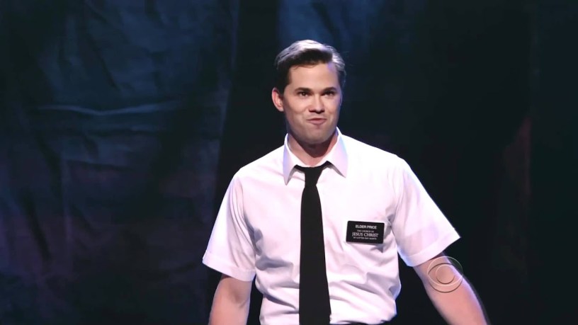 Elder Price from The Book of Mormon musical preparing to sing the piece "I believe"