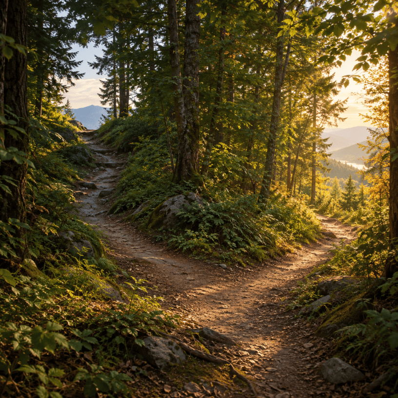 Two paths diverge in a forest.